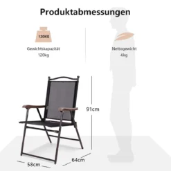 Set aus 2 Klappstühlen für die Terrasse klappbare Gartenstühle Schwarz