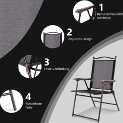 Set aus 2 Klappstühlen für die Terrasse klappbare Gartenstühle Schwarz