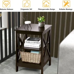 2 Set-Beistelltisch 3 Ebenen Sofatisch Quadratisch Nachttisch fürs Bett 40 x 40 x 61 cm Braun