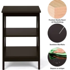 2 Set-Beistelltisch 3 Ebenen Sofatisch Quadratisch Nachttisch fürs Bett 40 x 40 x 61 cm Braun