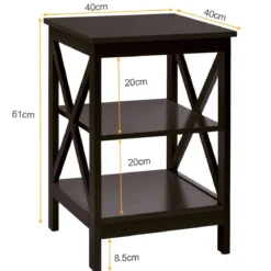 2 Set-Beistelltisch 3 Ebenen Sofatisch Quadratisch Nachttisch fürs Bett 40 x 40 x 61 cm Braun