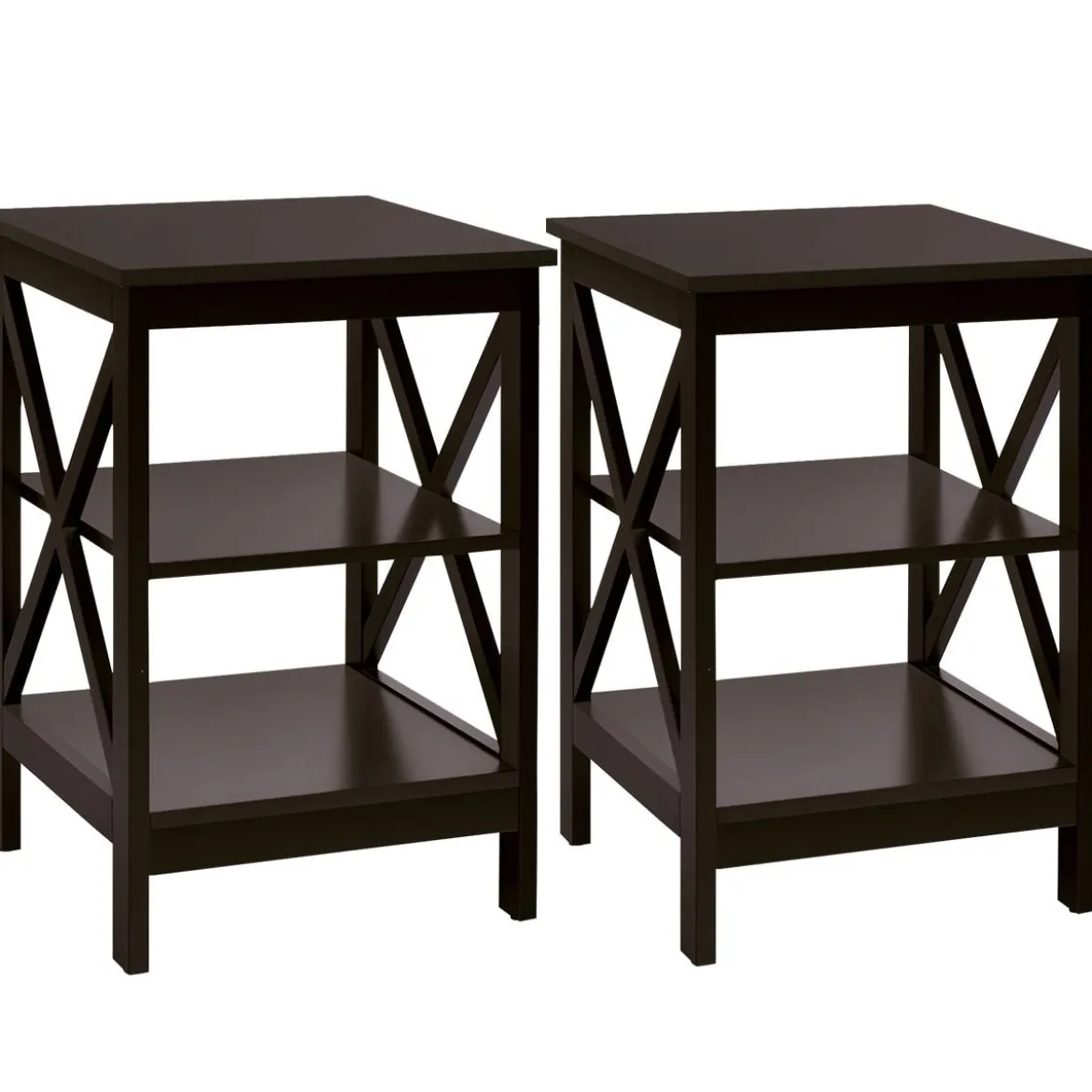 2 Set-Beistelltisch 3 Ebenen Sofatisch Quadratisch Nachttisch fürs Bett 40 x 40 x 61 cm Braun