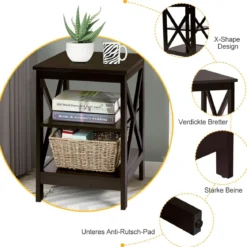 2 Set-Beistelltisch 3 Ebenen Sofatisch Quadratisch Nachttisch fürs Bett 40 x 40 x 61 cm Braun