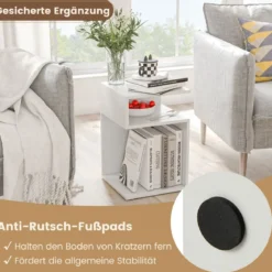 S-förmiger Beistelltisch mit 2 Offenen Fächern Moderner Nachttisch 33 x 33 x 50 cm Weiß