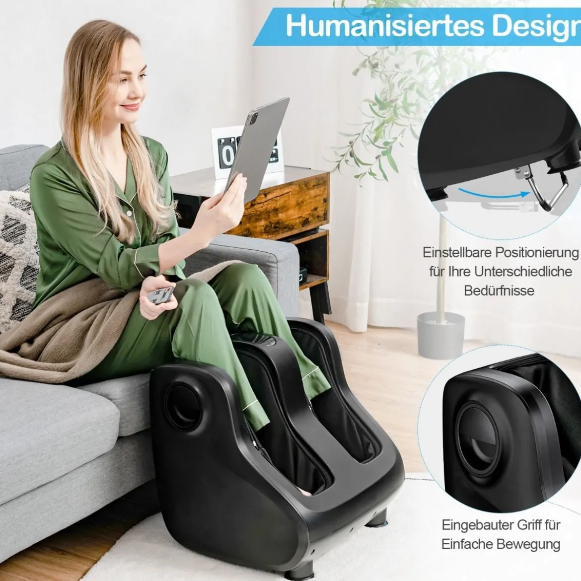 Shiatsu Fuß- und Wadenmassagegerät beheiztes Fußmassagegerät 47,5 x 42,5 x 46 cm Schwarz