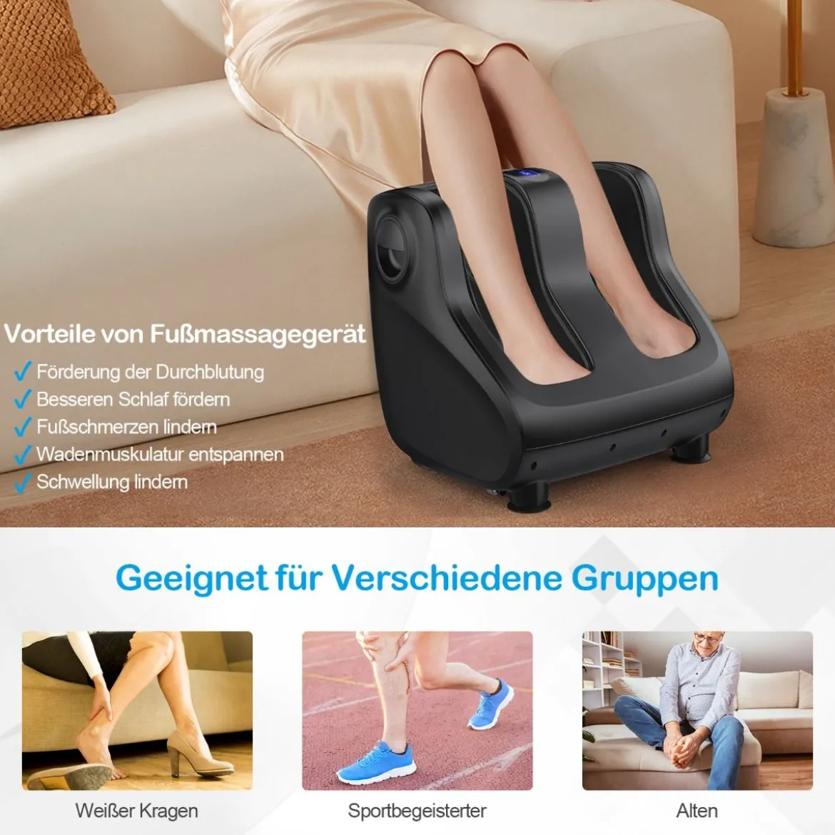 Shiatsu Fuß- und Wadenmassagegerät beheiztes Fußmassagegerät 47,5 x 42,5 x 46 cm Schwarz