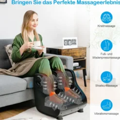 Shiatsu Fuß- und Wadenmassagegerät beheiztes Fußmassagegerät 47,5 x 42,5 x 46 cm Schwarz