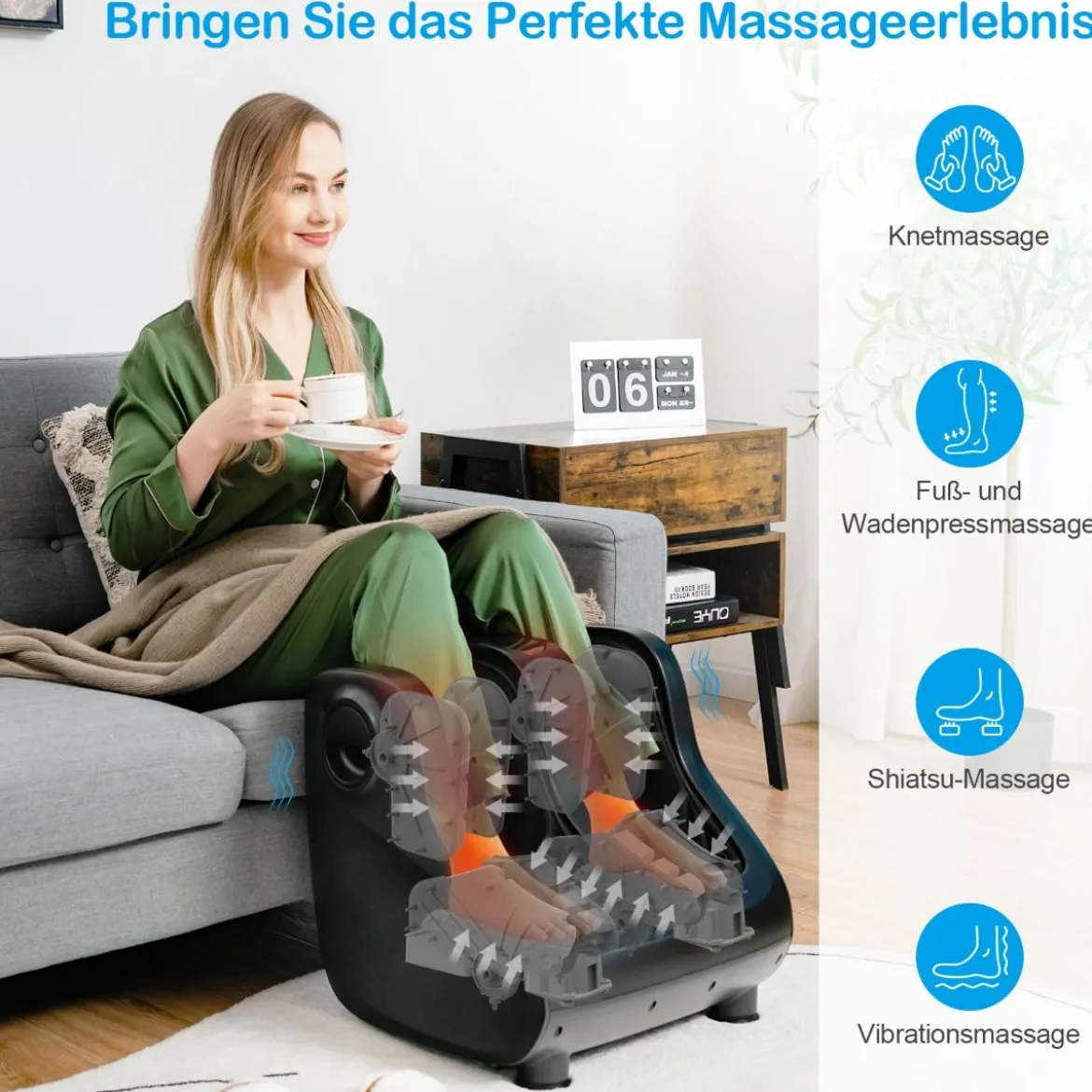 Shiatsu Fuß- und Wadenmassagegerät beheiztes Fußmassagegerät 47,5 x 42,5 x 46 cm Schwarz