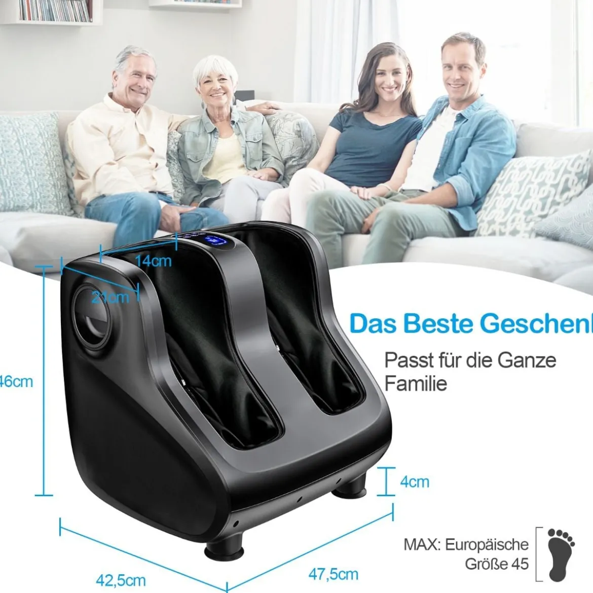 Shiatsu Fuß- und Wadenmassagegerät beheiztes Fußmassagegerät 47,5 x 42,5 x 46 cm Schwarz