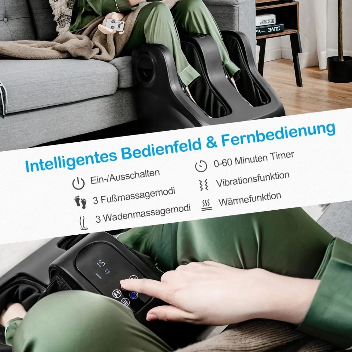 Shiatsu Fuß- und Wadenmassagegerät beheiztes Fußmassagegerät 47,5 x 42,5 x 46 cm Schwarz