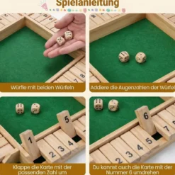 Shut The Box Spiel für 2-4 Spieler Würfelspiel mit 2 Würfel & Robustem Kiefernholz Klappenspiel Natur
