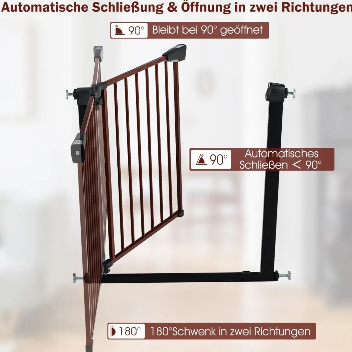 Sicherheitsgitter Haustiergitter mit Automatischem Schließen & Öffnen 71 x 4,5 x 79 cm Schwarz
