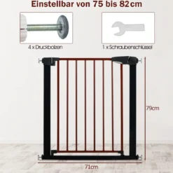 Sicherheitsgitter Haustiergitter mit Automatischem Schließen & Öffnen 71 x 4,5 x 79 cm Schwarz