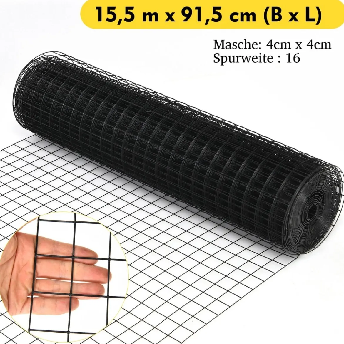 Sichtschutz Gartenzaun Dekorativer Zaun Drahtzaun 91 cm x 15,5 m Schwarz