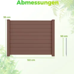 Sichtschutzzaun Gartenzaun mit 2 Paneelen wetterfester Lamellenzaun mit 3 Pfählen Braun