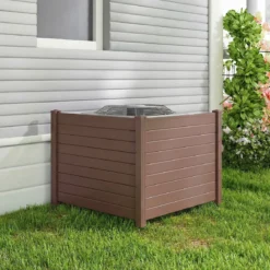 Sichtschutzzaun Gartenzaun mit 2 Paneelen wetterfester Lamellenzaun mit 3 Pfählen Braun