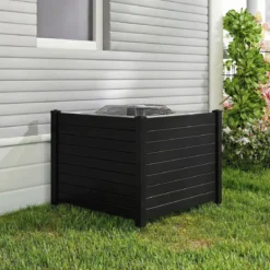 Sichtschutzzaun Gartenzaun mit 2 Paneelen wetterfester Lamellenzaun mit 3 Pfählen Schwarz