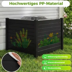 Sichtschutzzaun Gartenzaun mit 2 Paneelen wetterfester Lamellenzaun mit 3 Pfählen Schwarz
