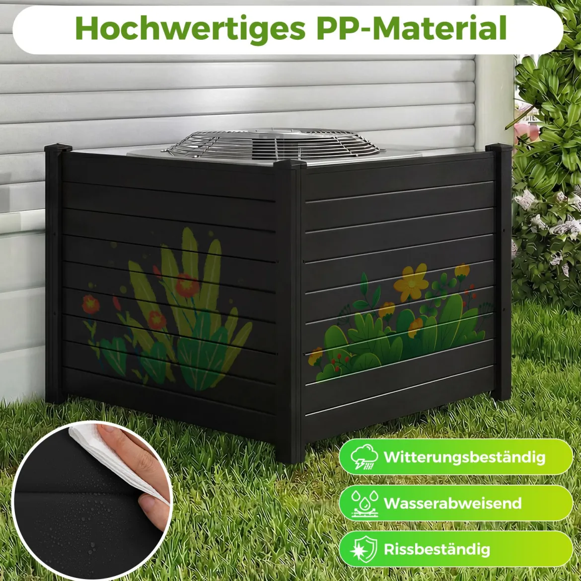 Sichtschutzzaun Gartenzaun mit 2 Paneelen wetterfester Lamellenzaun mit 3 Pfählen Schwarz