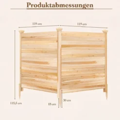 Sichtschutzzaun 2 Teilig 119 x 119 cm Gartenzaun aus Tannenholz Outdoor Holzzaun mit 3 Pfählen Natur