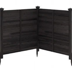 Sichtschutzzaun 2 Teilig 119 x 119 cm Gartenzaun aus Tannenholz Outdoor Holzzaun mit 3 Pfählen Schwarz