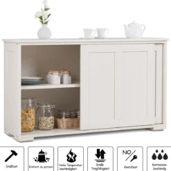 Sideboard Anrichte Küchenschrank Beistellschrank mit Schiebetüren Weiß/Braun/Schwarz 106,5 x 33 x 60 cm