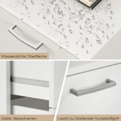 Sideboard aus Holz mit 4 Schubladen & Metallschienen & Kippsicherung Weiß