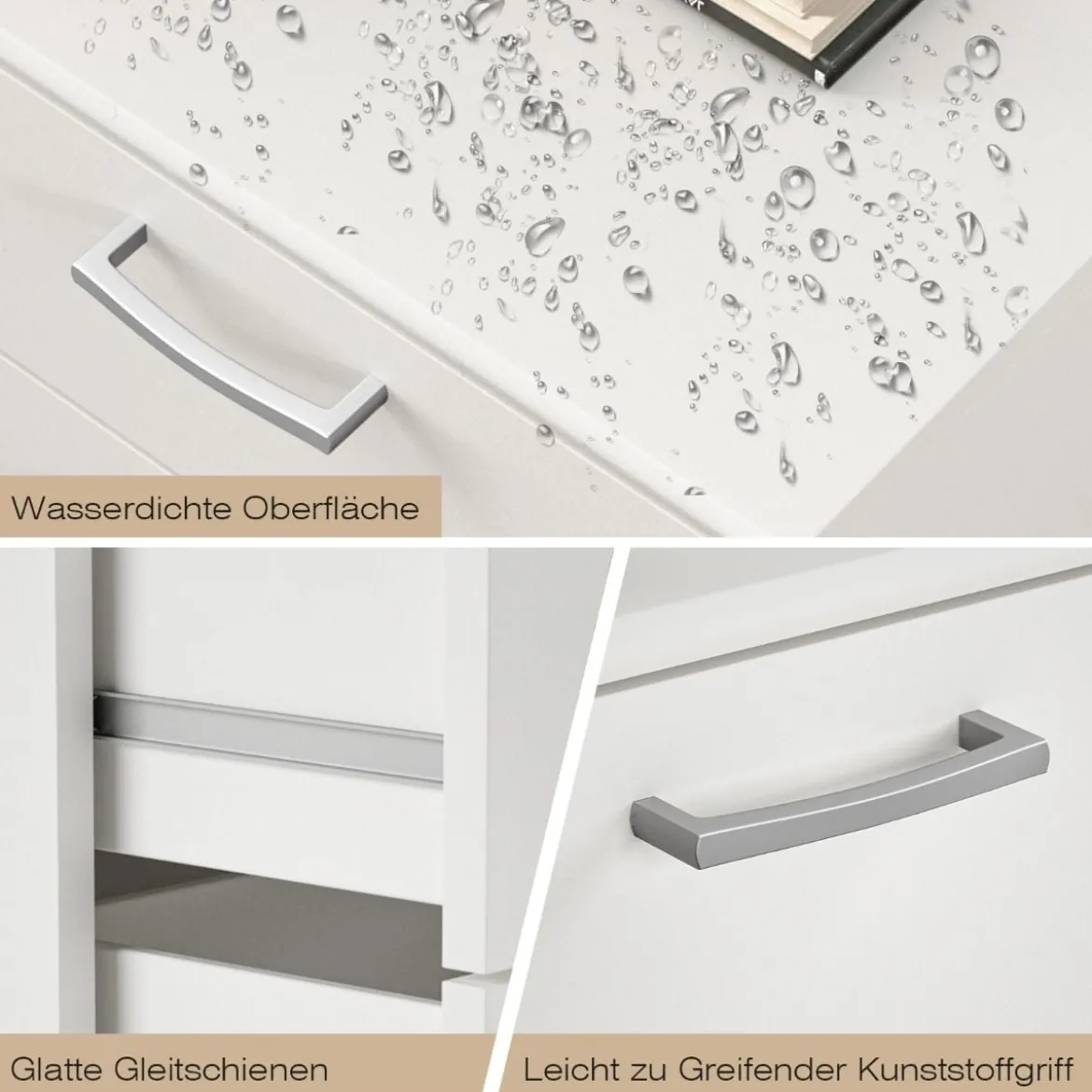 Sideboard aus Holz mit 4 Schubladen & Metallschienen & Kippsicherung Weiß