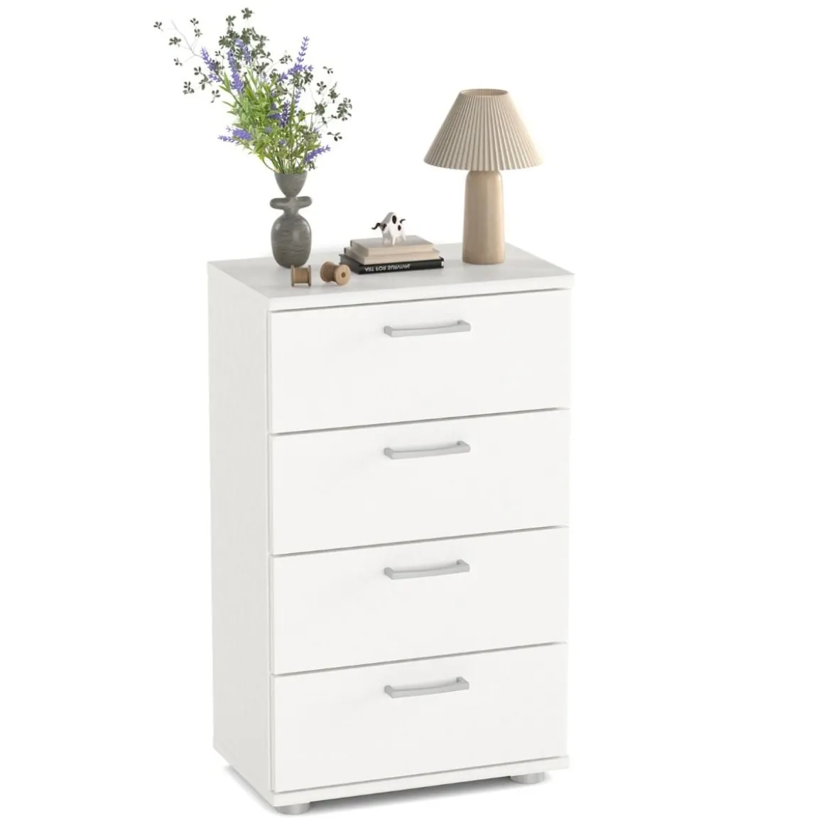 Sideboard aus Holz mit 4 Schubladen & Metallschienen & Kippsicherung Weiß