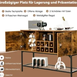 Sideboard aus Holz mit Weinregal & Türen Küchenschrank 120 x 40 x 85 cm Rustikales Braun