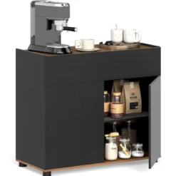 Sideboard Buffet-Schrank mit Stauraum Holz-Kaffeebar-Stationstisch mit 1 Schublade & 2 Türen Schwarz