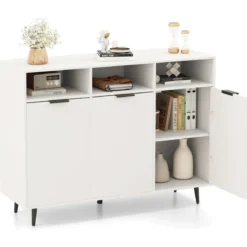 Sideboard Holz Küchenschrank mit 5-Fach verstellbaren Regalen 120 x 40 x 90 cm Weiß