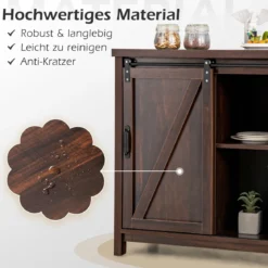 Sideboard Holz Küchenschrank mit Schiebetüren & 4 Fächern Beistellschrank freistehend für Küche 80 x 40 x 82cm Braun