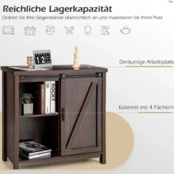 Sideboard Holz Küchenschrank mit Schiebetüren & 4 Fächern Beistellschrank freistehend für Küche 80 x 40 x 82cm Braun