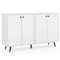 Sideboard Holz Kommode mit 4 Türen & 5-fach verstellbare Ablagen 127,5 x 38 x 80 cm Weiß