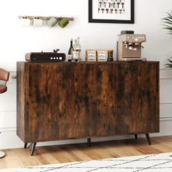Sideboard Holz Kommode mit 4 Türen & 5-fach verstellbare Ablagen 127,5 x 38 x 80 cm Braun