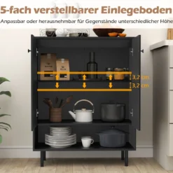 Sideboard Holz Kommode mit verstellbaren Ablagen & 2 Türen Anrichteschrank Buffetschrank Küchenschrank Aufbewahrungsschrank 75 x 35 x 95 cm Schwarz