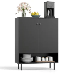 Sideboard Holz Kommode mit verstellbaren Ablagen & 2 Türen Anrichteschrank Buffetschrank Küchenschrank Aufbewahrungsschrank 75 x 35 x 95 cm Schwarz