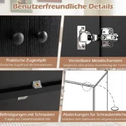 Sideboard Holz Kommode mit verstellbaren Ablagen & 2 Türen Anrichteschrank Buffetschrank Küchenschrank Aufbewahrungsschrank 75 x 35 x 95 cm Schwarz