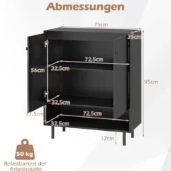Sideboard Holz Kommode mit verstellbaren Ablagen & 2 Türen Anrichteschrank Buffetschrank Küchenschrank Aufbewahrungsschrank 75 x 35 x 95 cm Schwarz