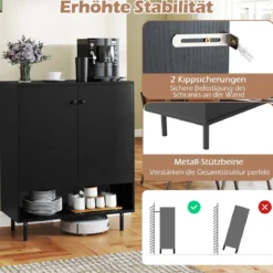 Sideboard Holz Kommode mit verstellbaren Ablagen & 2 Türen Anrichteschrank Buffetschrank Küchenschrank Aufbewahrungsschrank 75 x 35 x 95 cm Schwarz