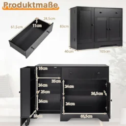 Sideboard Küchenschrank mit Mobiler Tür & Festestellbarer Rolle 105 x 40 x 83 cm Weiß/Schwarz