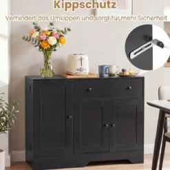 Sideboard Küchenschrank mit Mobiler Tür & Festestellbarer Rolle 105 x 40 x 83 cm Weiß/Schwarz