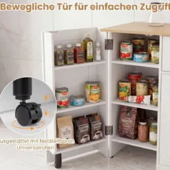 Sideboard Küchenschrank mit Mobiler Tür & Festestellbarer Rolle 105 x 40 x 83 cm Weiß/Schwarz