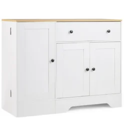 Sideboard Küchenschrank mit Mobiler Tür & Festestellbarer Rolle 105 x 40 x 83 cm Weiß/Schwarz