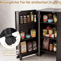 Sideboard Küchenschrank mit Mobiler Tür & Festestellbarer Rolle 105 x 40 x 83 cm Weiß/Schwarz