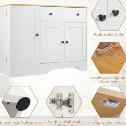 Sideboard Küchenschrank mit Mobiler Tür & Festestellbarer Rolle 105 x 40 x 83 cm Weiß/Schwarz