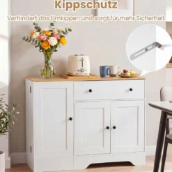 Sideboard Küchenschrank mit Mobiler Tür & Festestellbarer Rolle 105 x 40 x 83 cm Weiß/Schwarz