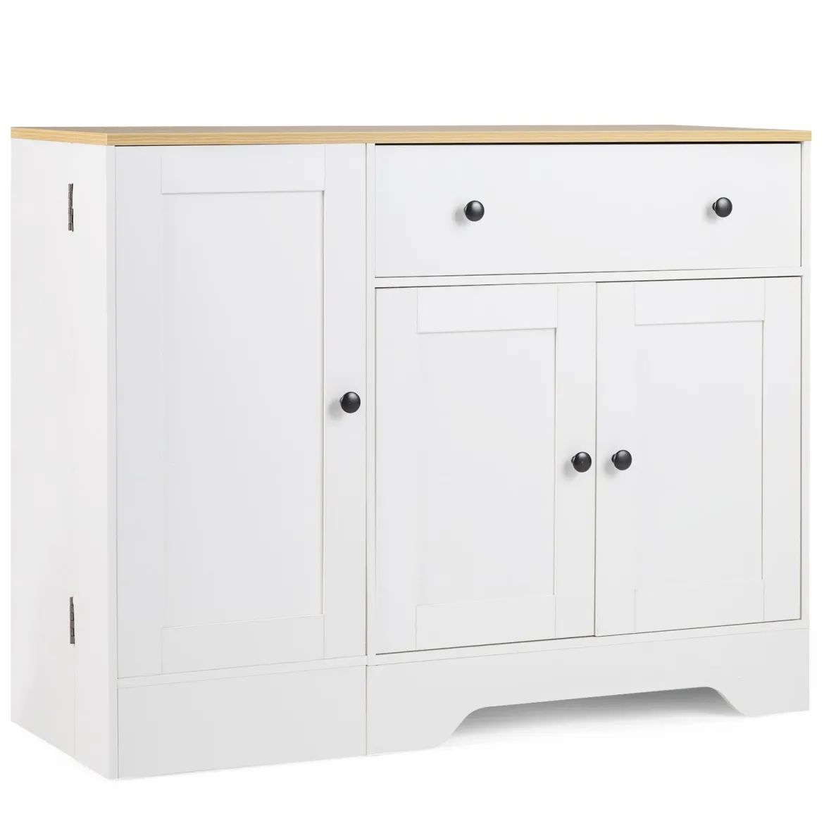 Sideboard Küchenschrank mit Mobiler Tür & Festestellbarer Rolle 105 x 40 x 83 cm Weiß/Schwarz