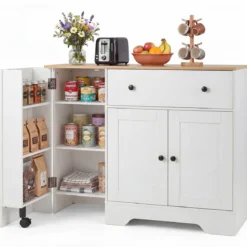 Sideboard Küchenschrank mit Mobiler Tür & Festestellbarer Rolle 105 x 40 x 83 cm Weiß/Schwarz